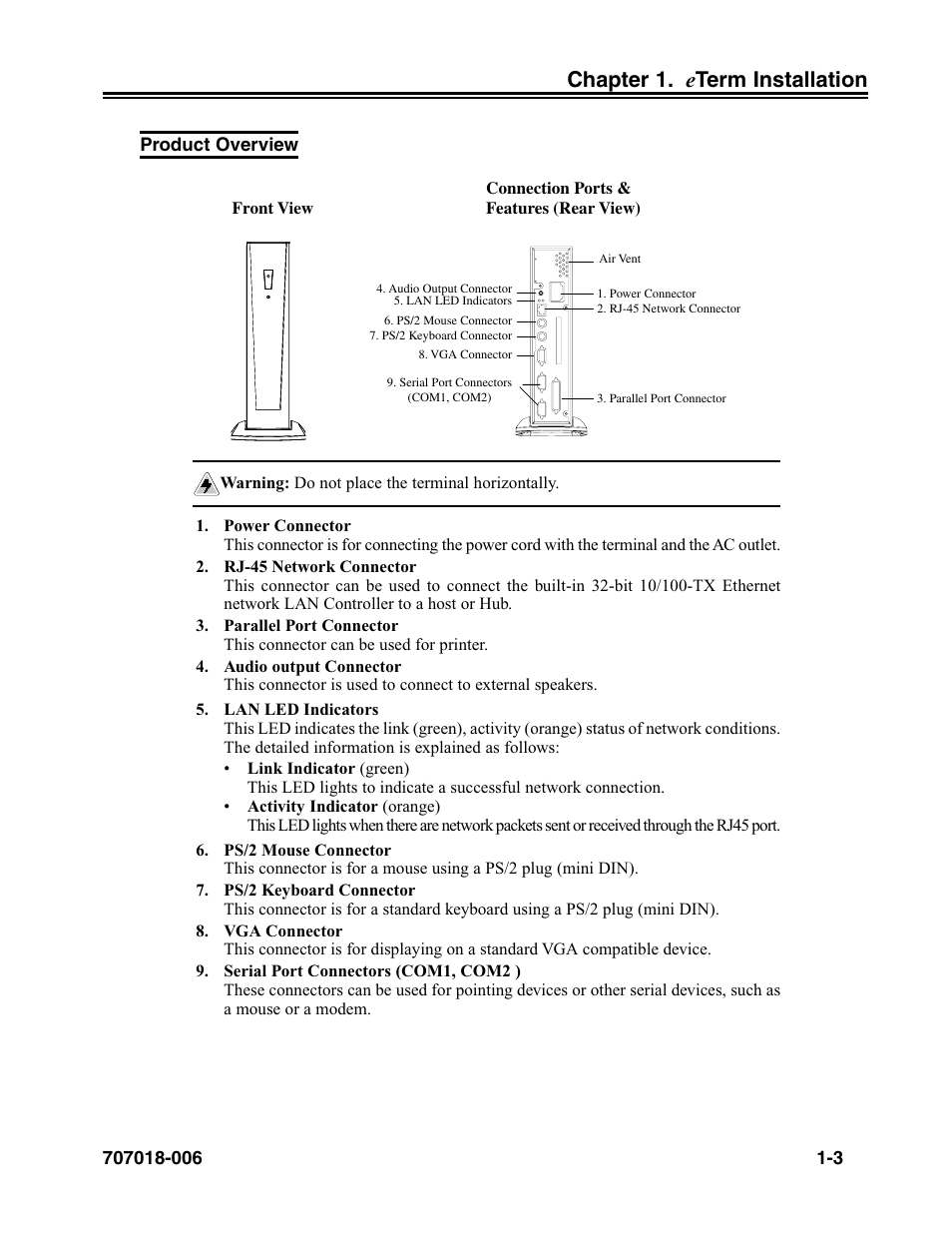 Product overview, Product overview -3, Chapter 1. e term installation | Visara eTerm 350 User Manual | Page 9 / 70