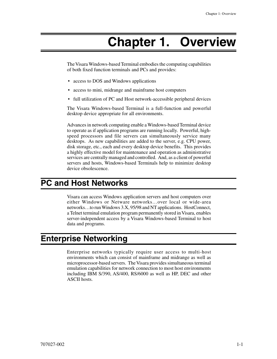 Chapter 1. overview, Pc and host networks, Enterprise networking | Chapter 1. overview -1, Pc and host networks -1 enterprise networking -1 | Visara 410 User Manual | Page 13 / 86