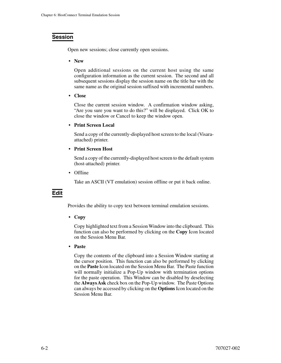Session, Edit, Session -2 edit -2 | Visara 410 User Manual | Page 46 / 86