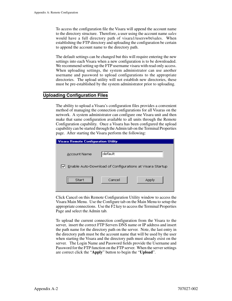 Uploading configuration files | Visara 410 User Manual | Page 74 / 86