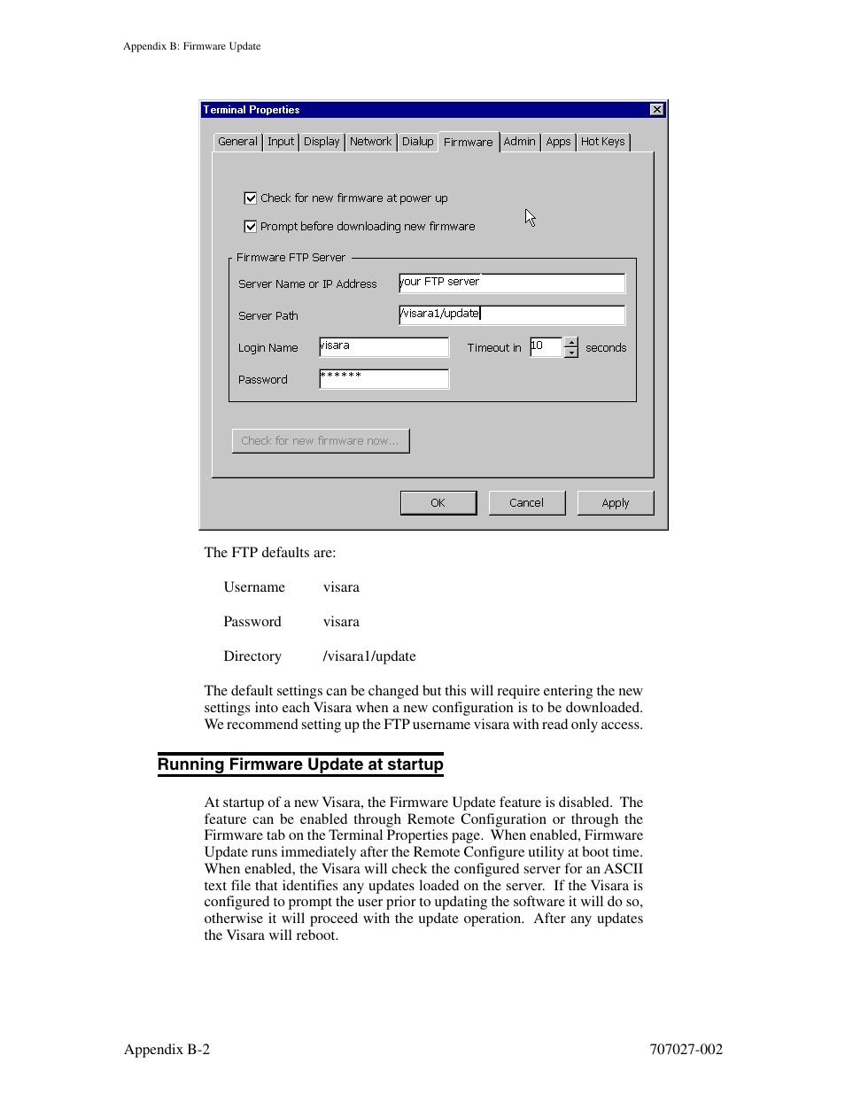 Running firmware update at startup | Visara 410 User Manual | Page 78 / 86