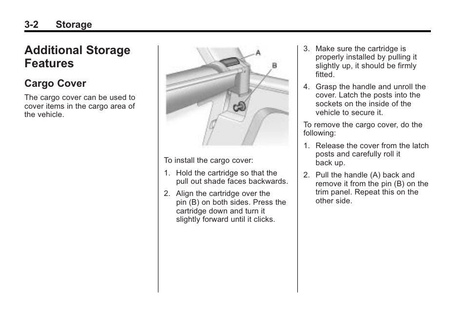 Additional storage features, Cargo cover, Additional storage features -2 | Audio players, Cargo cover -2, 2 storage | Cadillac 2010 CTS Sport Wagon User Manual | Page 102 / 464