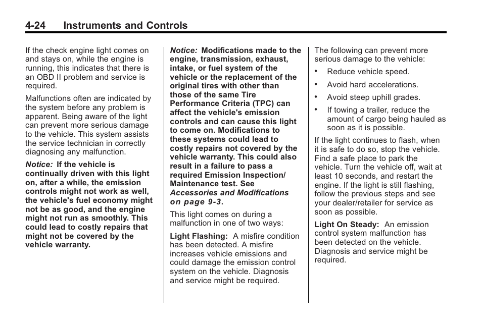 24 instruments and controls | Cadillac 2010 CTS Sport Wagon User Manual | Page 134 / 464