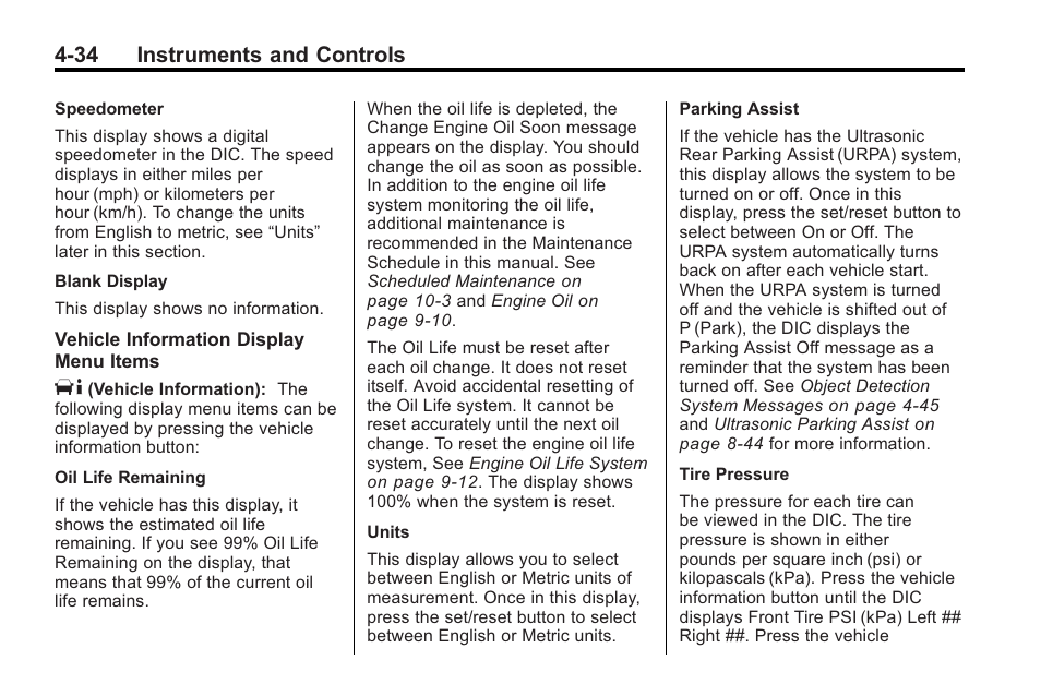 34 instruments and controls | Cadillac 2010 CTS Sport Wagon User Manual | Page 144 / 464