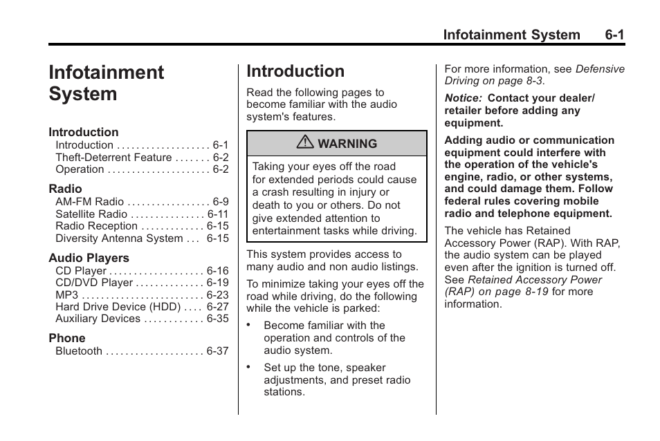 Infotainment system, Introduction, Infotainment system -1 | Introduction -1, Towing | Cadillac 2010 CTS Sport Wagon User Manual | Page 185 / 464