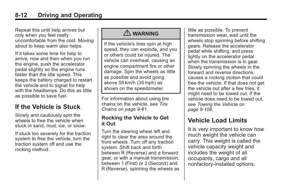 If the vehicle is stuck, Vehicle load limits, Automatic | Cadillac 2010 CTS Sport Wagon User Manual | Page 252 / 464