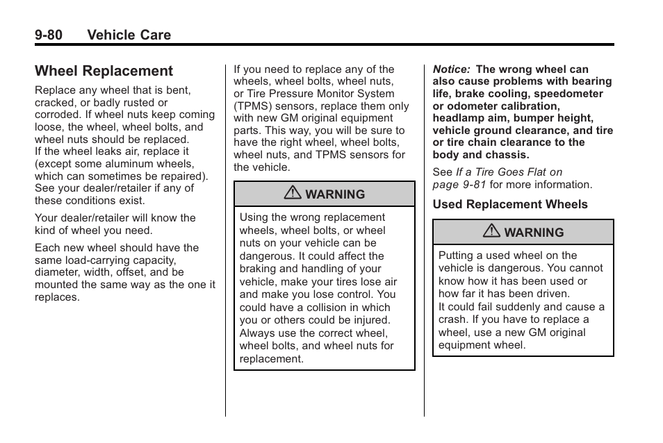 Wheel replacement, Wheel replacement -80 | Cadillac 2010 CTS Sport Wagon User Manual | Page 380 / 464