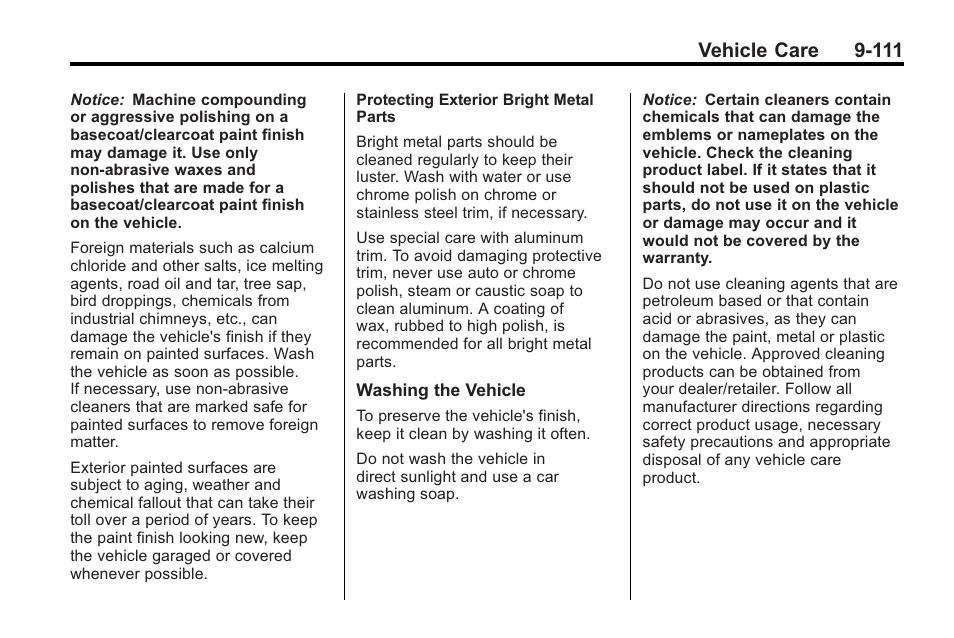 Vehicle care 9-111 | Cadillac 2010 CTS Sport Wagon User Manual | Page 411 / 464