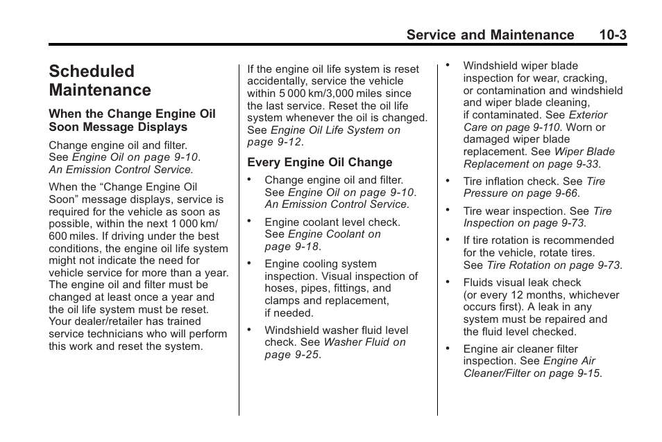 Scheduled maintenance, Scheduled maintenance -3, Maintenance | Service and maintenance 10-3 | Cadillac 2010 CTS Sport Wagon User Manual | Page 421 / 464