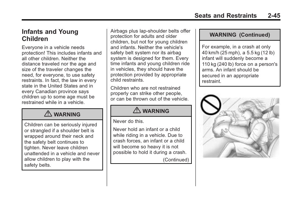 Infants and young children, Infants and young, Children -45 | Cadillac 2010 CTS Sport Wagon User Manual | Page 83 / 464