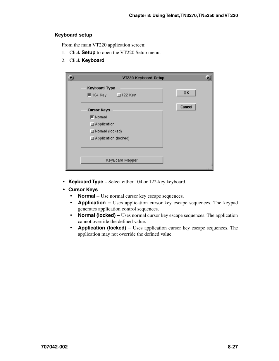 Keyboard setup, vt220, Vt220, Keyboard setup | Visara 1783 User Manual | Page 103 / 172