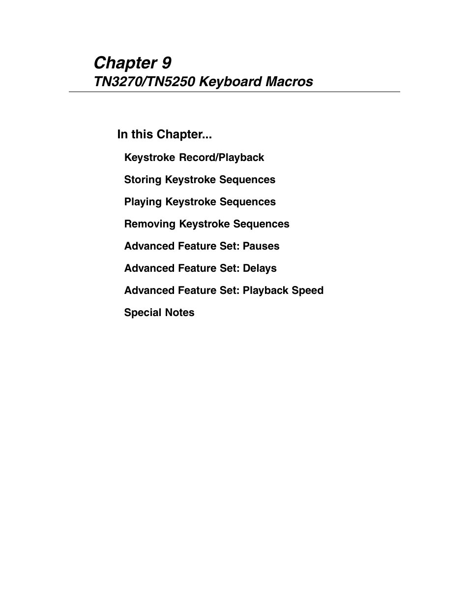 Tn3270/tn5250 keyboard macros, Tn3270/tn5250 keyboard macros -1, Chapter 9 | Visara 1783 User Manual | Page 109 / 172