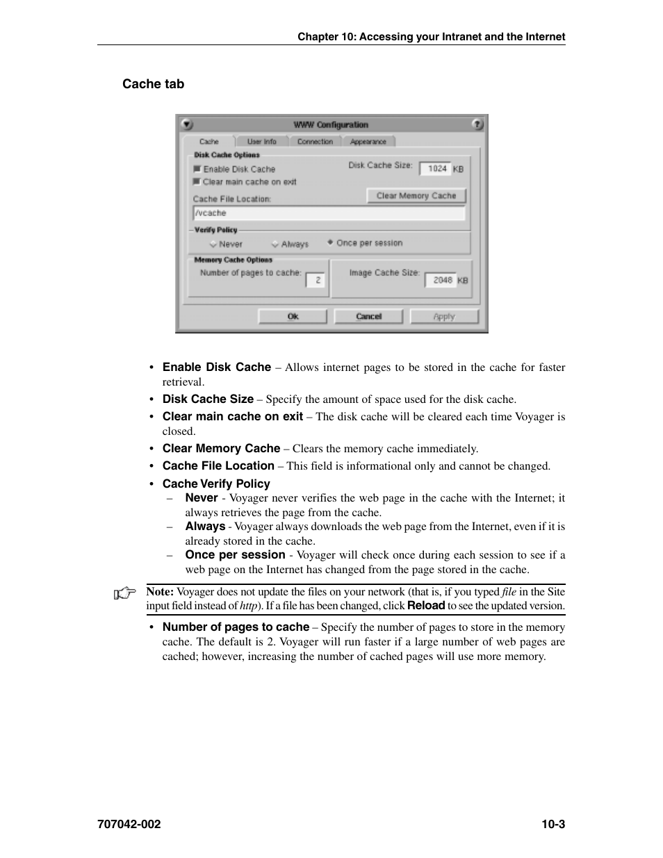 Cache tab, Voyager browser, Cache | Cache tab -3 | Visara 1783 User Manual | Page 119 / 172