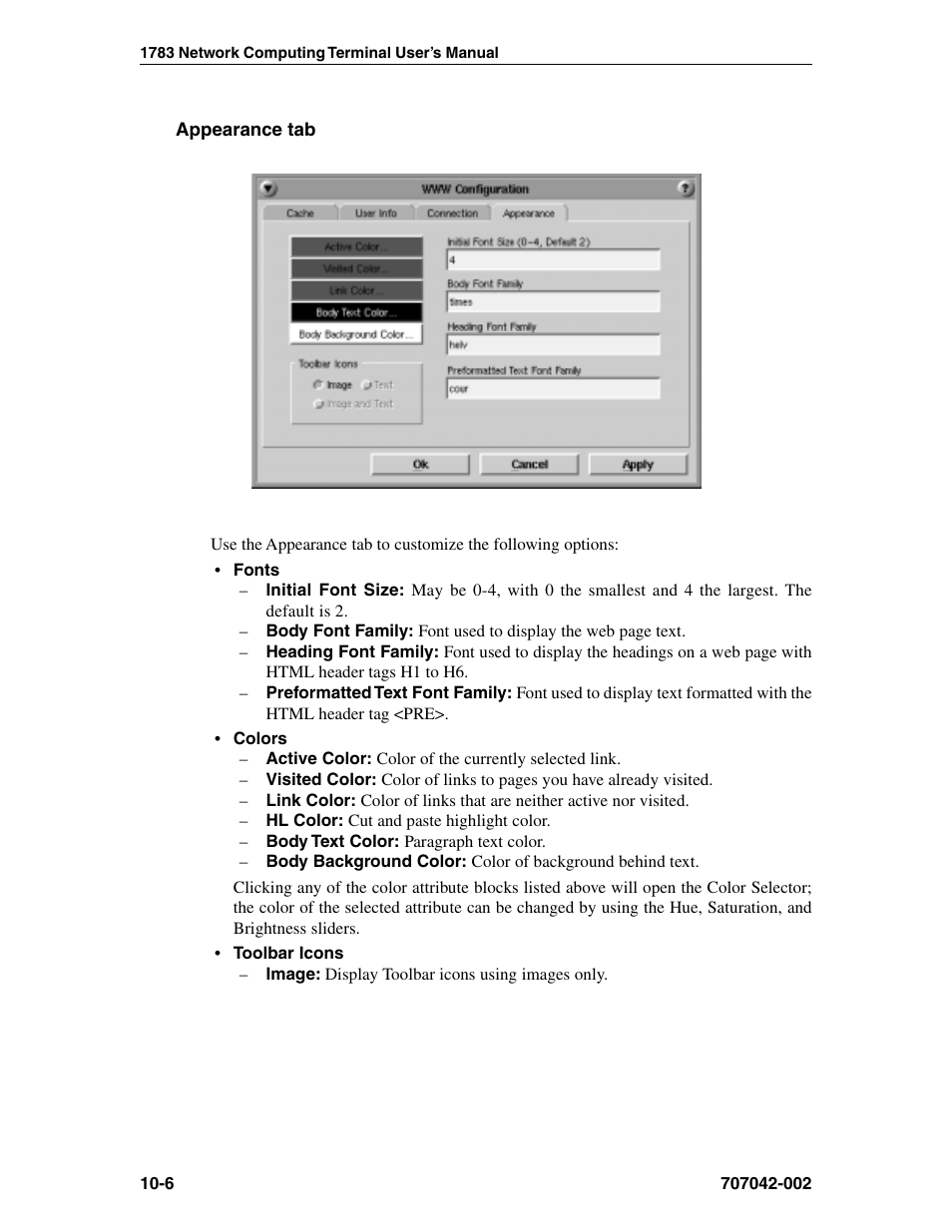 Appearance tab, Appearance, Appearance tab -6 | Visara 1783 User Manual | Page 122 / 172