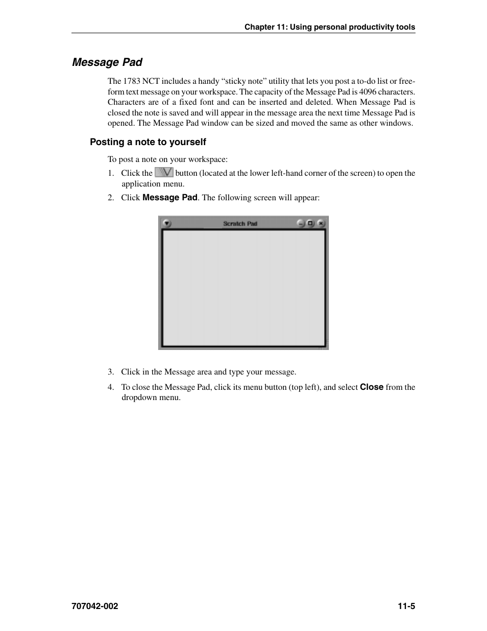 Message pad, Posting a note to yourself, Message pad -5 | Posting a note to yourself -5 | Visara 1783 User Manual | Page 131 / 172