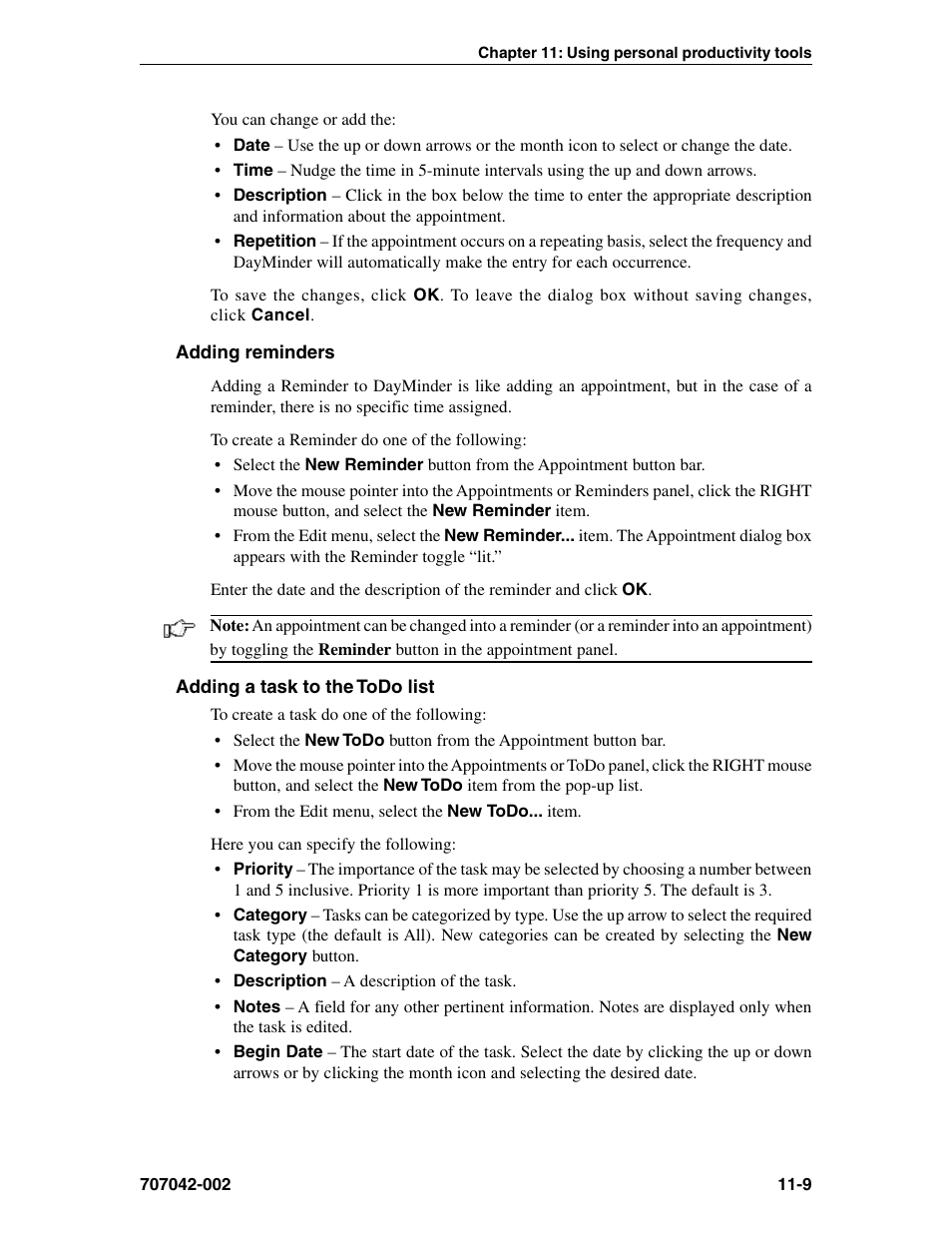 Adding reminders, Adding a task to the todo list, Reminders | Todo list, adding to | Visara 1783 User Manual | Page 135 / 172