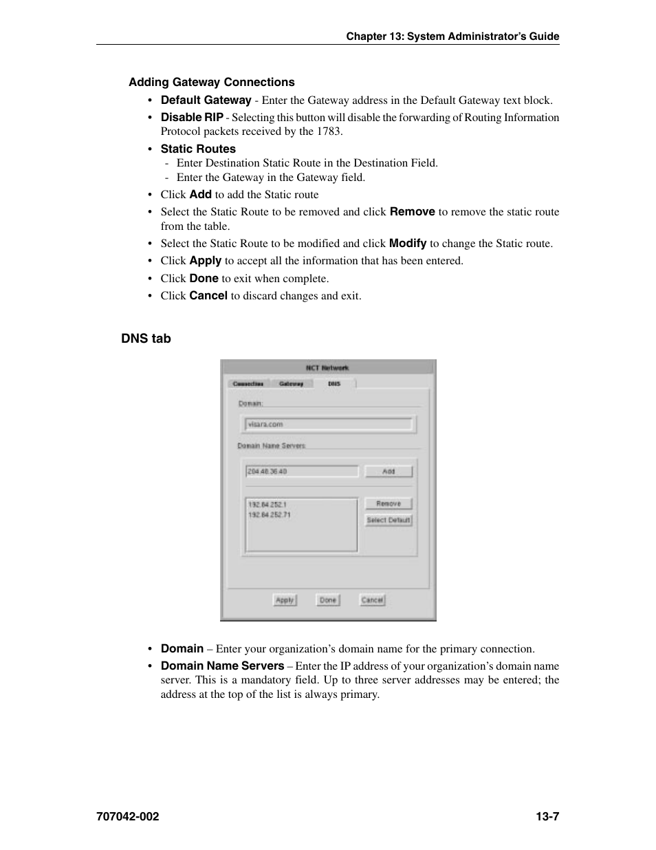 Dns tab, Domain name servers, nct network, Domain name server | Dns tab -7 | Visara 1783 User Manual | Page 155 / 172