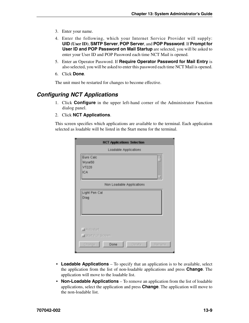 Configuring nct applications, Nct applications, Loadable applications | Nct applications, configuring, Non-loadable applications, Configuring nct applications -9 | Visara 1783 User Manual | Page 157 / 172