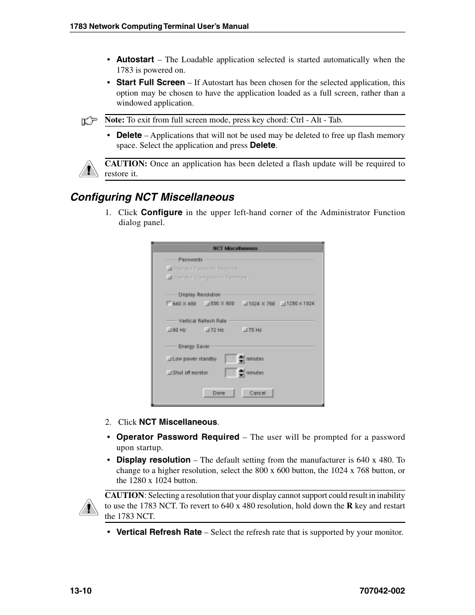 Configuring nct miscellaneous, Autostart, selecting application for, Nct miscellaneous | Nct miscellaneous, configuring, Operator password, Configuring nct miscellaneous -10 | Visara 1783 User Manual | Page 158 / 172