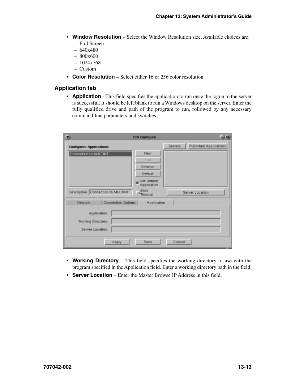 Application tab, Resolution, ica, Application tab -13 | Visara 1783 User Manual | Page 161 / 172