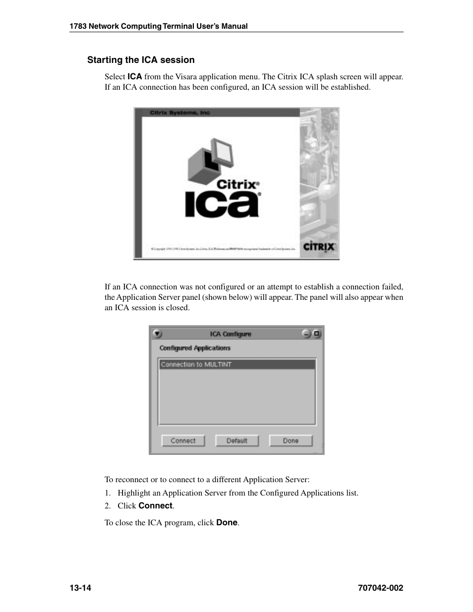 Starting the ica session, Starting session, Starting the ica session -14 | Visara 1783 User Manual | Page 162 / 172