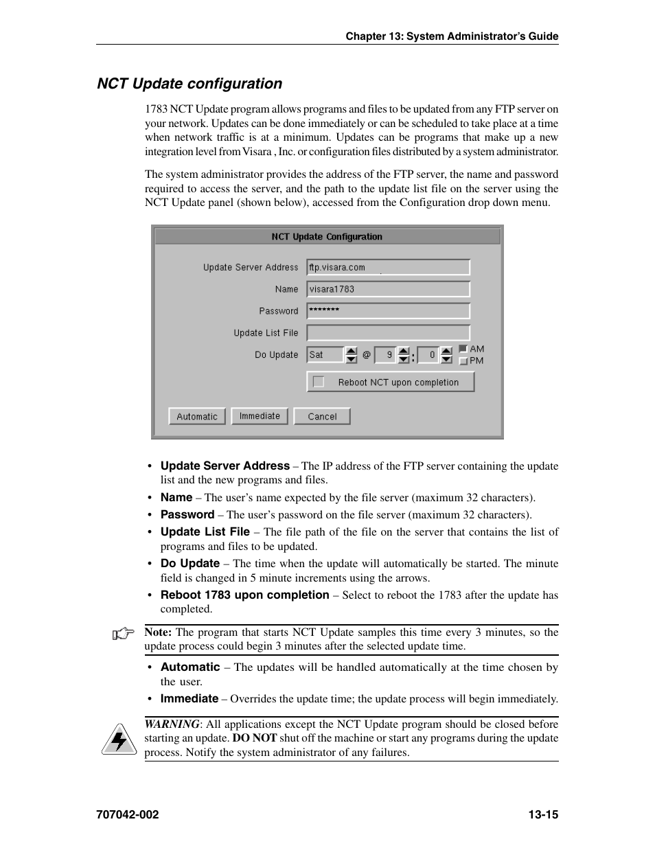 Nct update configuration, Updates, programs and files, Nct update | Configuration, Nct update configuration -15 | Visara 1783 User Manual | Page 163 / 172