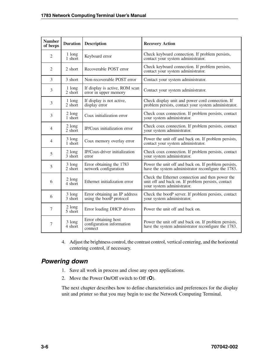 Powering down, Powering down -6 | Visara 1783 User Manual | Page 24 / 172