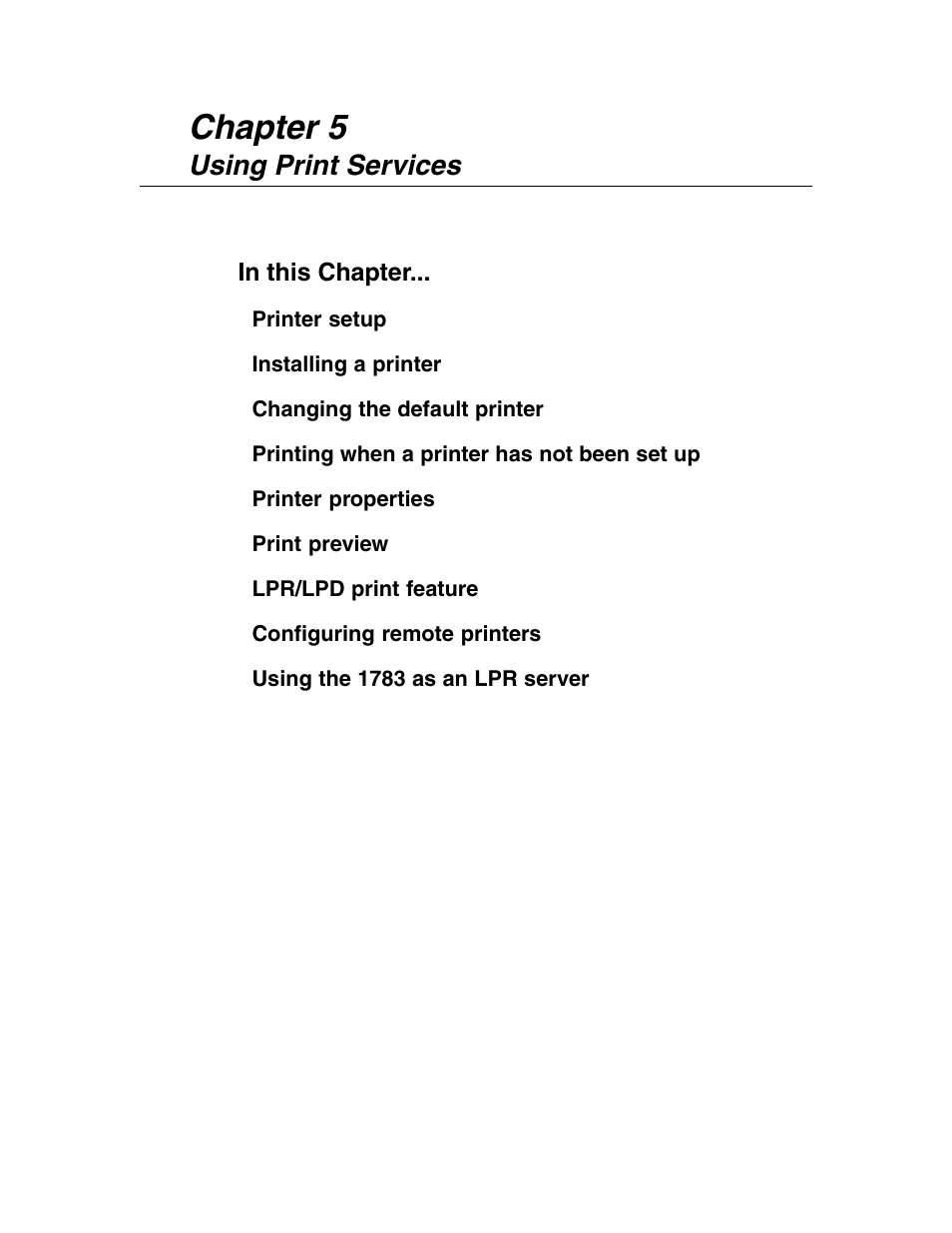 Using print services, Using print services -1, Chapter 5 | Visara 1783 User Manual | Page 31 / 172