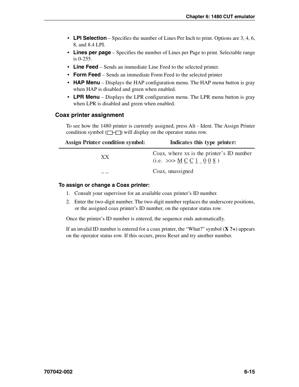 Coax printer assignment, Coax printer assignment, 1480 cut emulator, Coax printer assignment -15 | Visara 1783 User Manual | Page 53 / 172