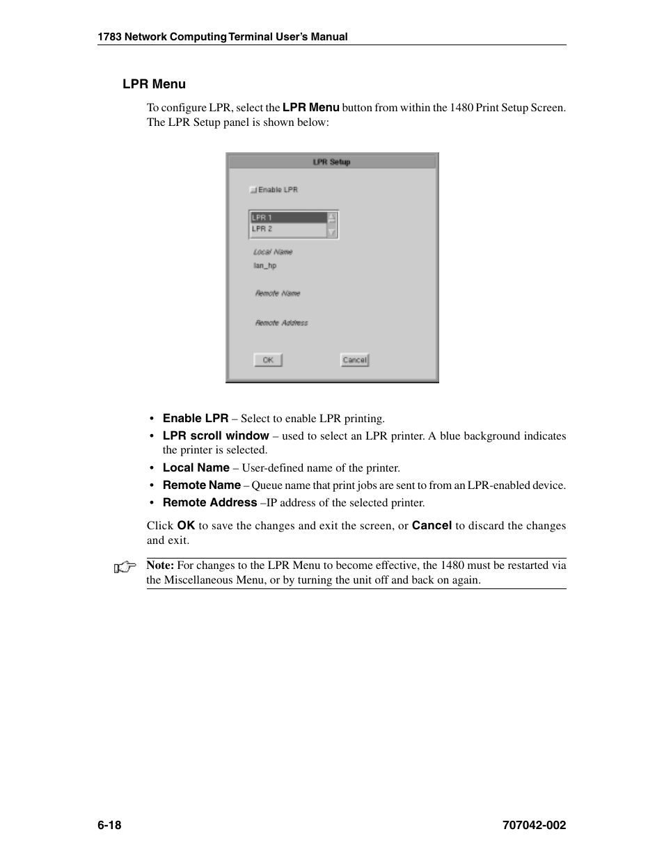 Lpr menu, 1480 cut emulator, Lpr menu -18 | Visara 1783 User Manual | Page 56 / 172