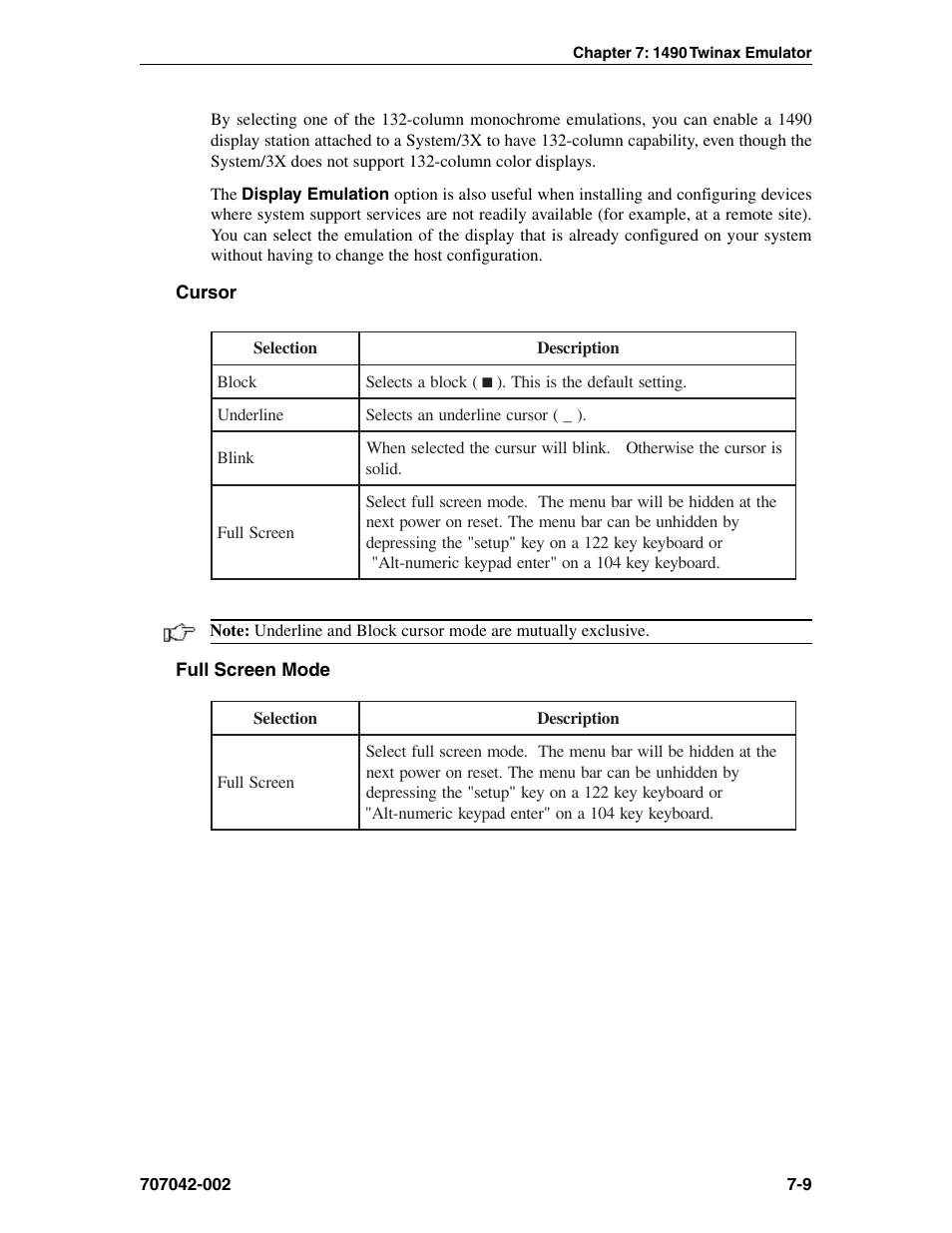 Cursor, Full screen mode, Cursor -9 full screen mode -9 | Visara 1783 User Manual | Page 71 / 172