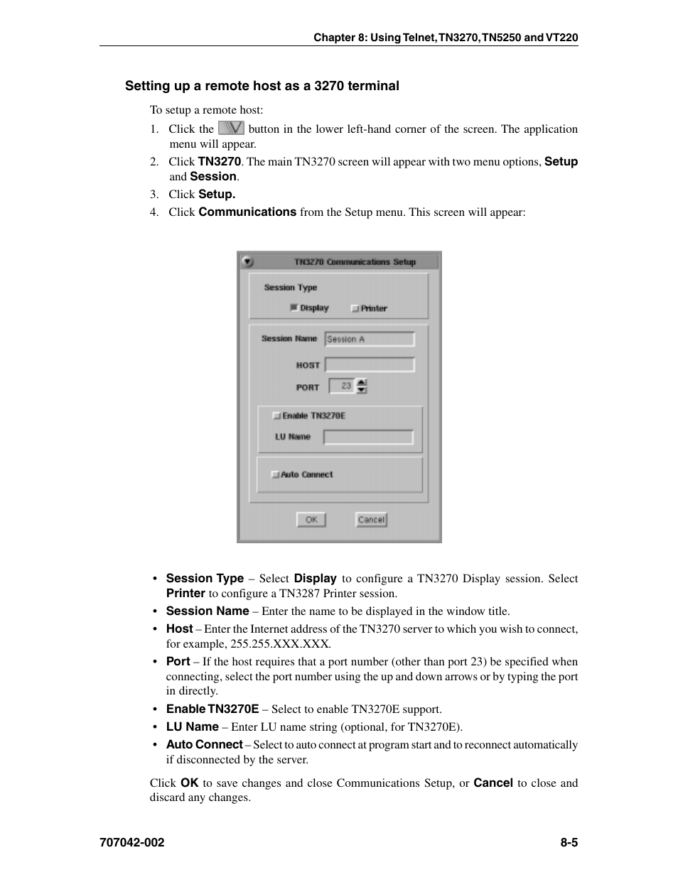 Setting up a remote host as a 3270 terminal, Communications setup, tn3270, Setting up, tn3270 | Communications setup, Setting up a remote host | Visara 1783 User Manual | Page 81 / 172