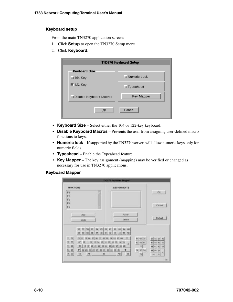 Keyboard setup, tn3270, Tn3270, Keyboard setup | Visara 1783 User Manual | Page 86 / 172