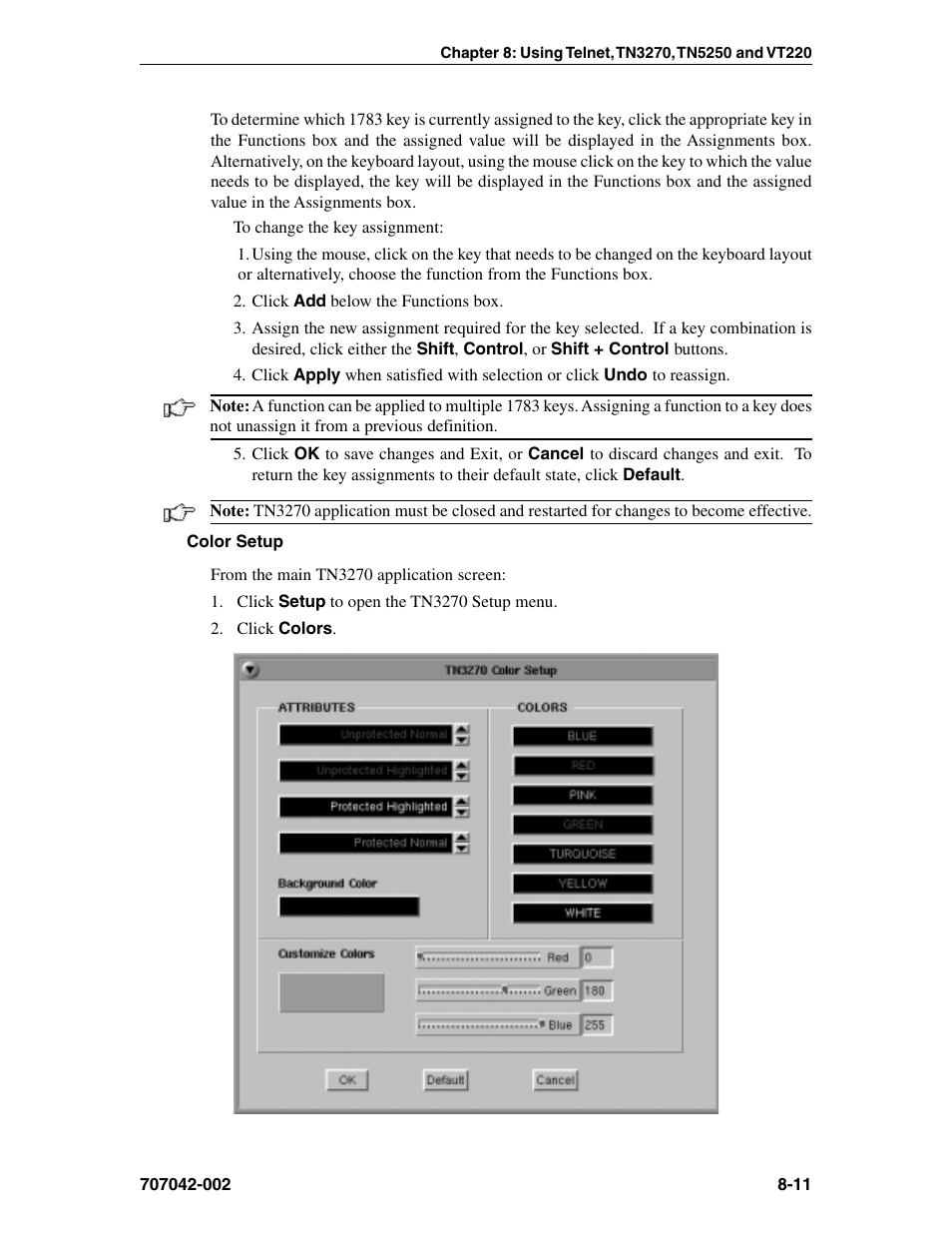 Tn3270, Color setup, tn3270, Color setup | Visara 1783 User Manual | Page 87 / 172