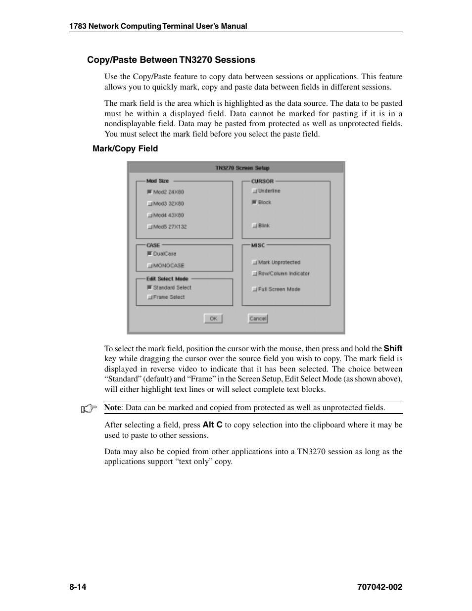 Copy/paste between tn3270 sessions, Copy/paste between sessions | Visara 1783 User Manual | Page 90 / 172