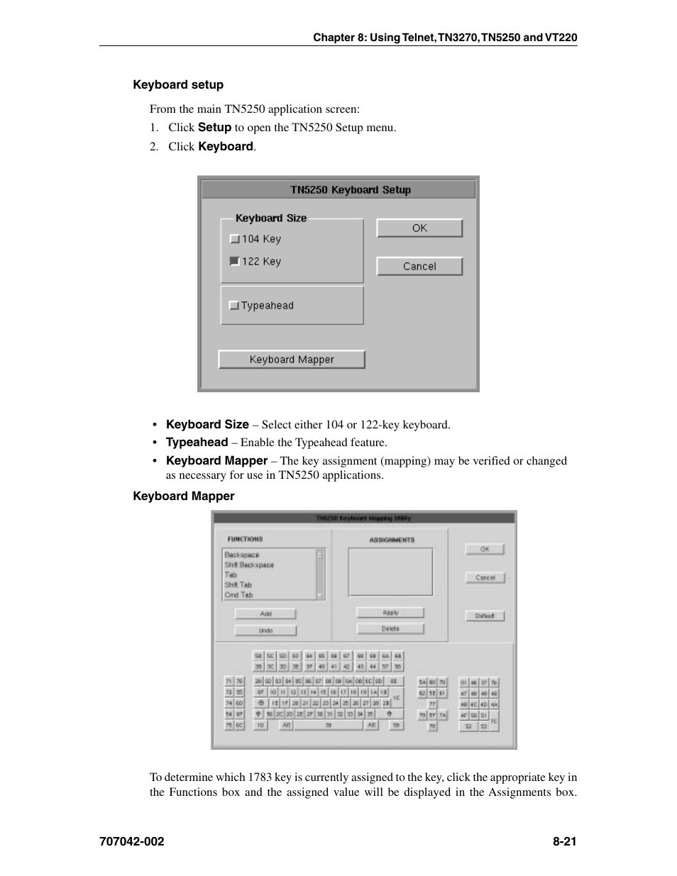 Keyboard setup, tn5250, Tn5250, Keyboard setup | Visara 1783 User Manual | Page 97 / 172