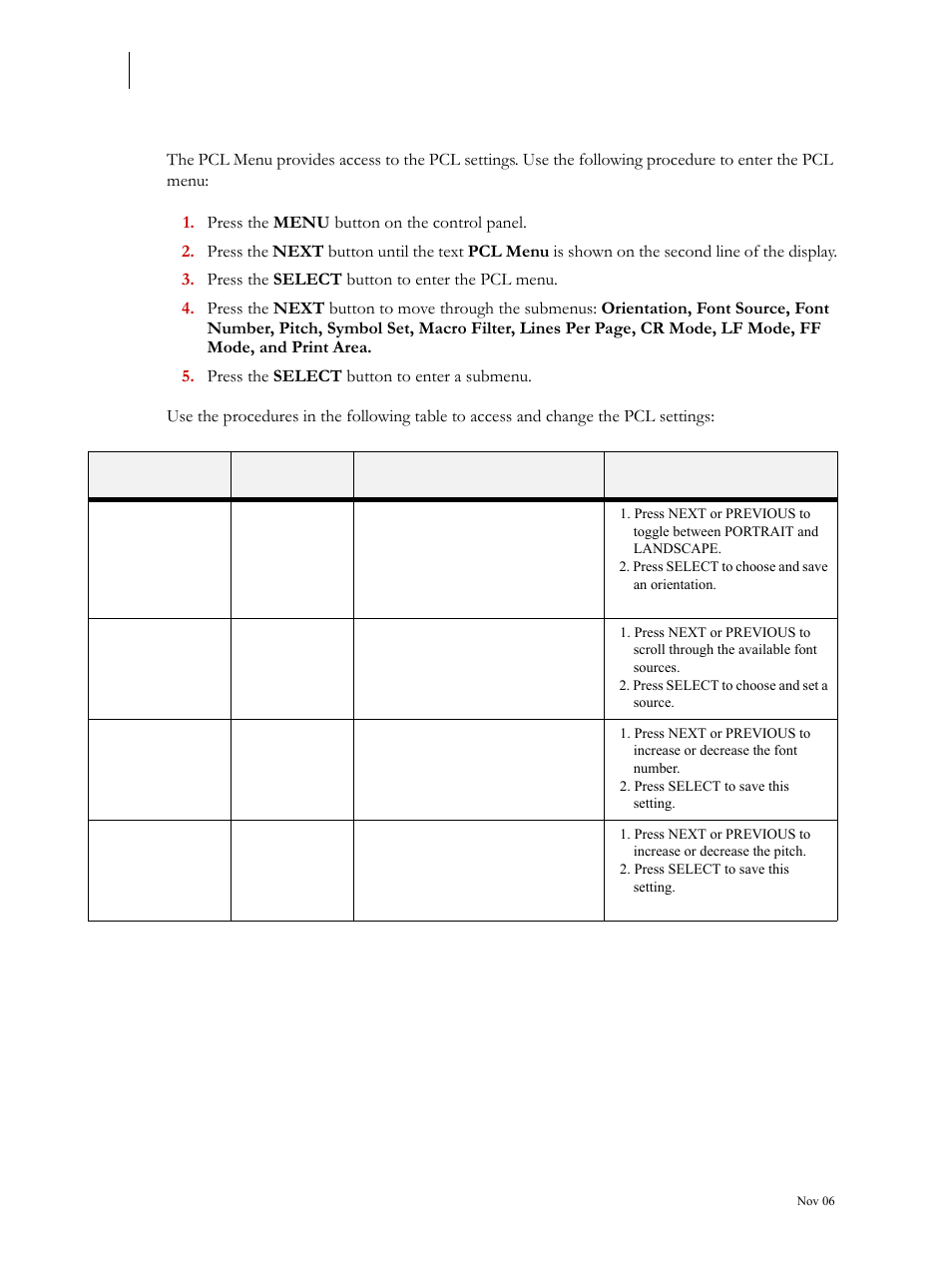 Pcl menu, Pcl menu 7-16 | Visara 5350 User Manual | Page 158 / 220