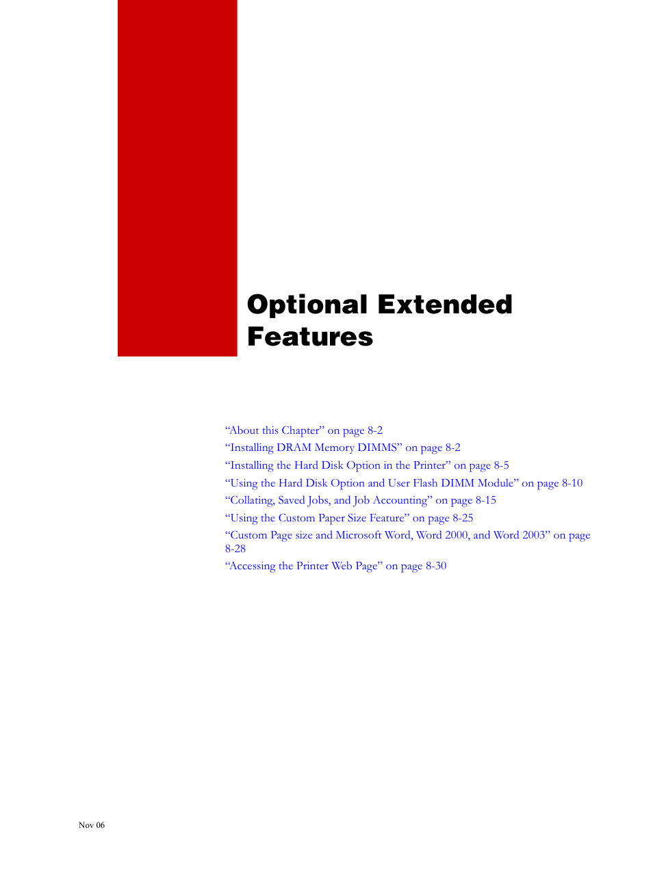 Optional extended features, Chapter 8, Optional extended features 8-1 | Visara 5350 User Manual | Page 169 / 220
