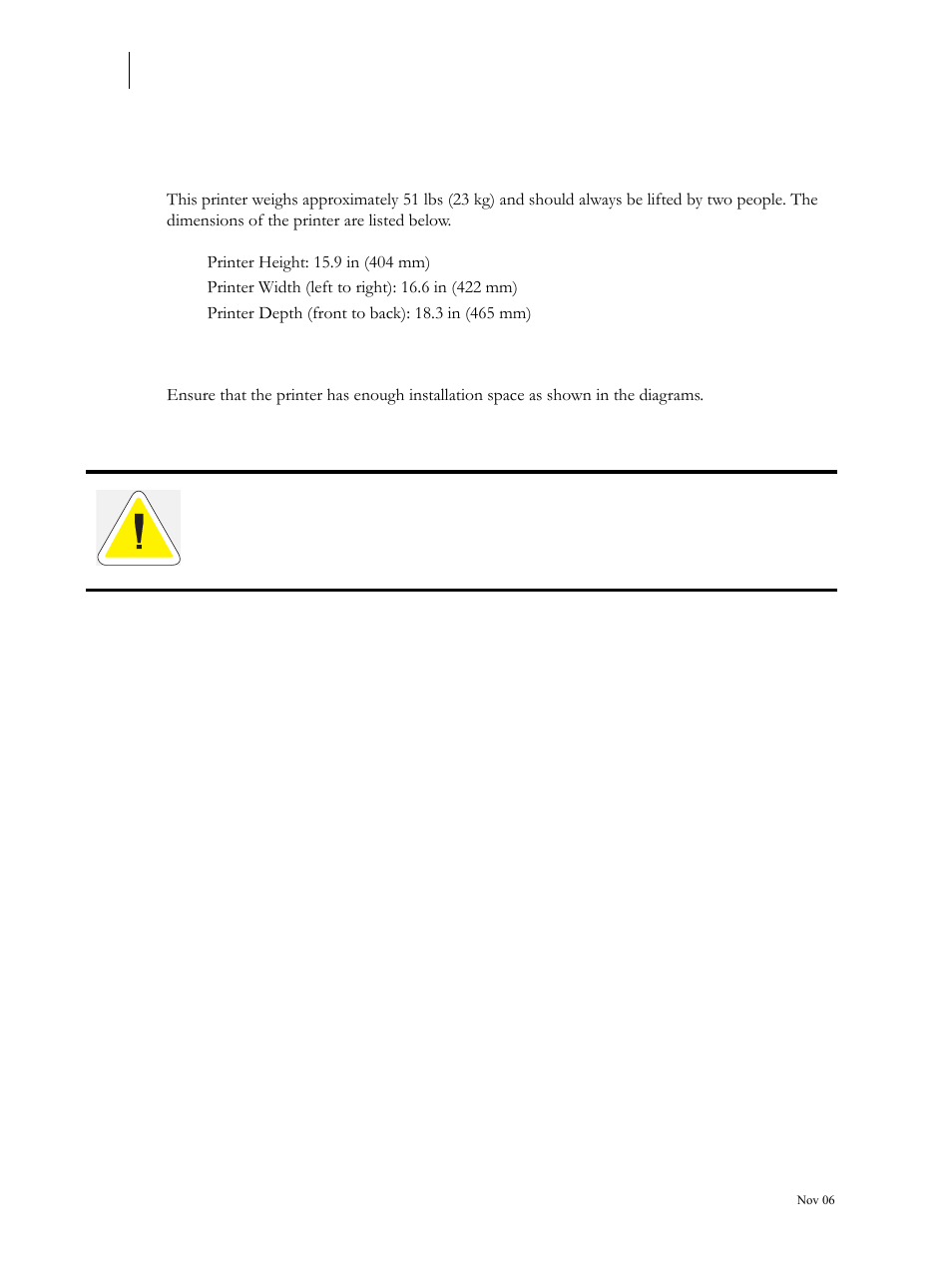 Printer location requirements, Printer weight and dimensions, Installation space | Printer location requirements 1-4, Printer weight and dimensions 1-4, Installation space 1-4 | Visara 5350 User Manual | Page 18 / 220