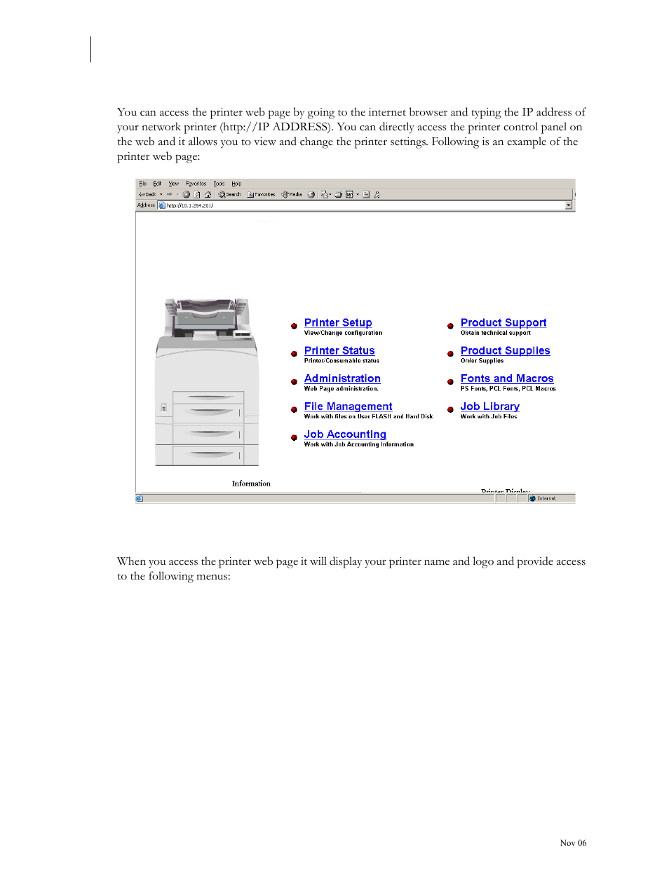 Accessing the printer web page | Visara 5350 User Manual | Page 198 / 220
