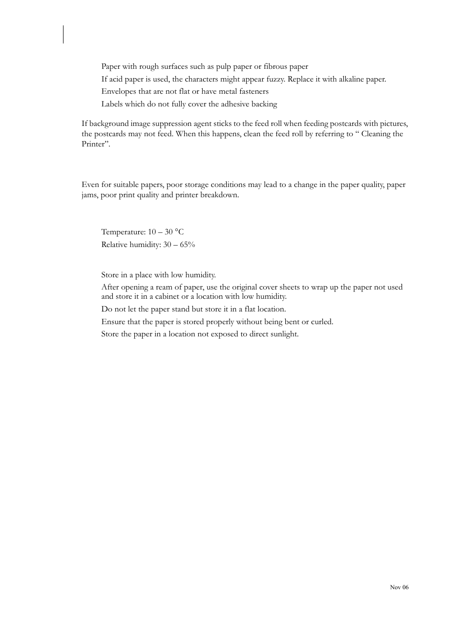 Storing paper, Storing locations for paper, Caution for storing paper | Storing paper 2-10 | Visara 5350 User Manual | Page 50 / 220