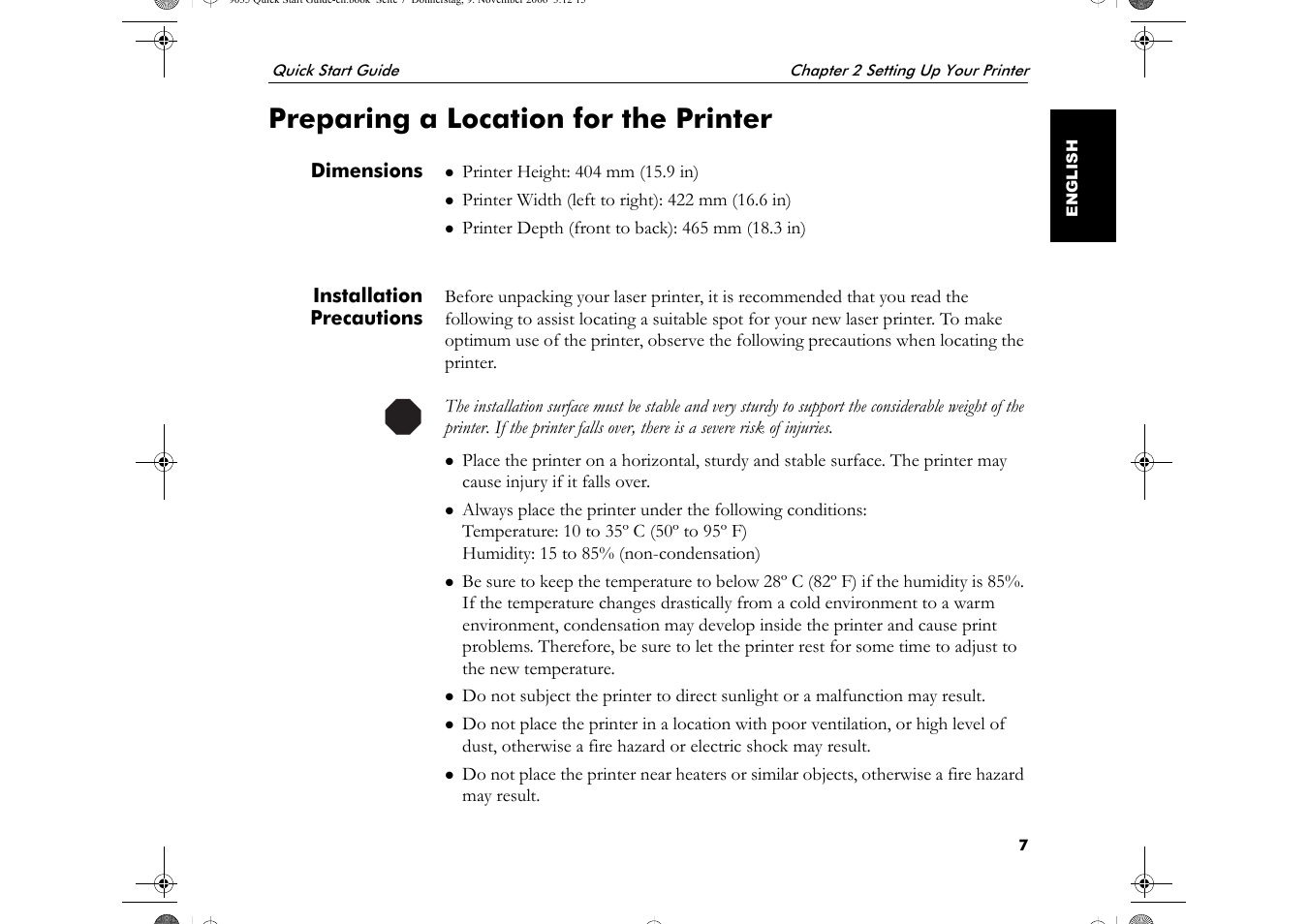 Preparing a location for the printer | Visara 5350 Quick Start User Manual | Page 11 / 34