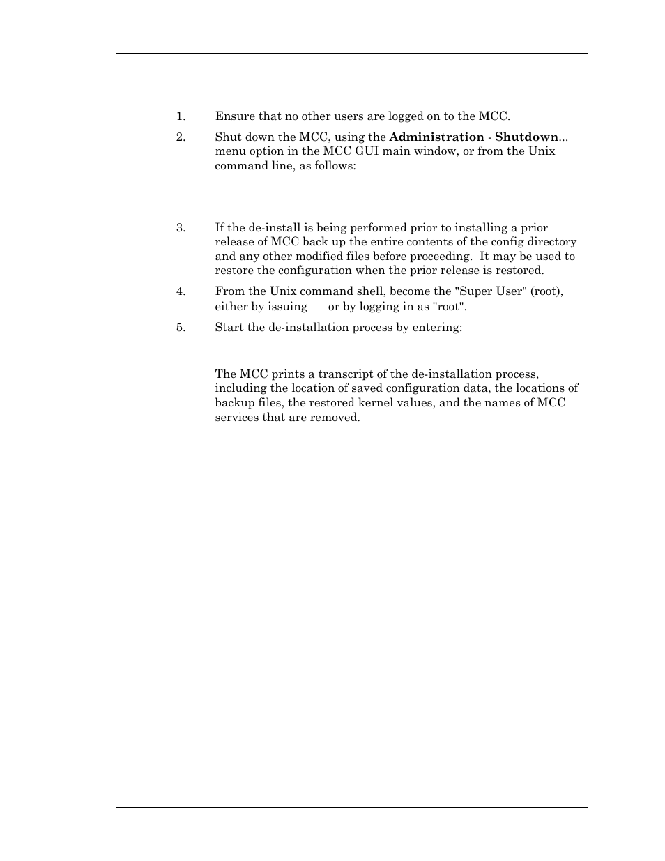 De-installing the mcc software | Visara Master Console Center User Manual | Page 17 / 18