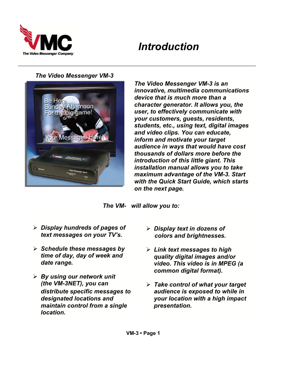 Introduction | VMC VM-3 User Manual | Page 3 / 33