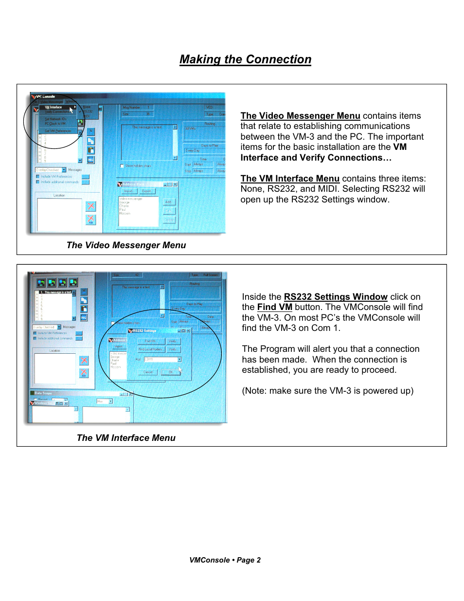 Making the connection | VMC VMConsole User Manual | Page 2 / 6