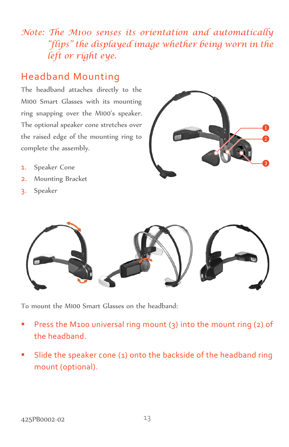 Headband mounting | Vuzix M100 Product Guide User Manual | Page 13 / 56