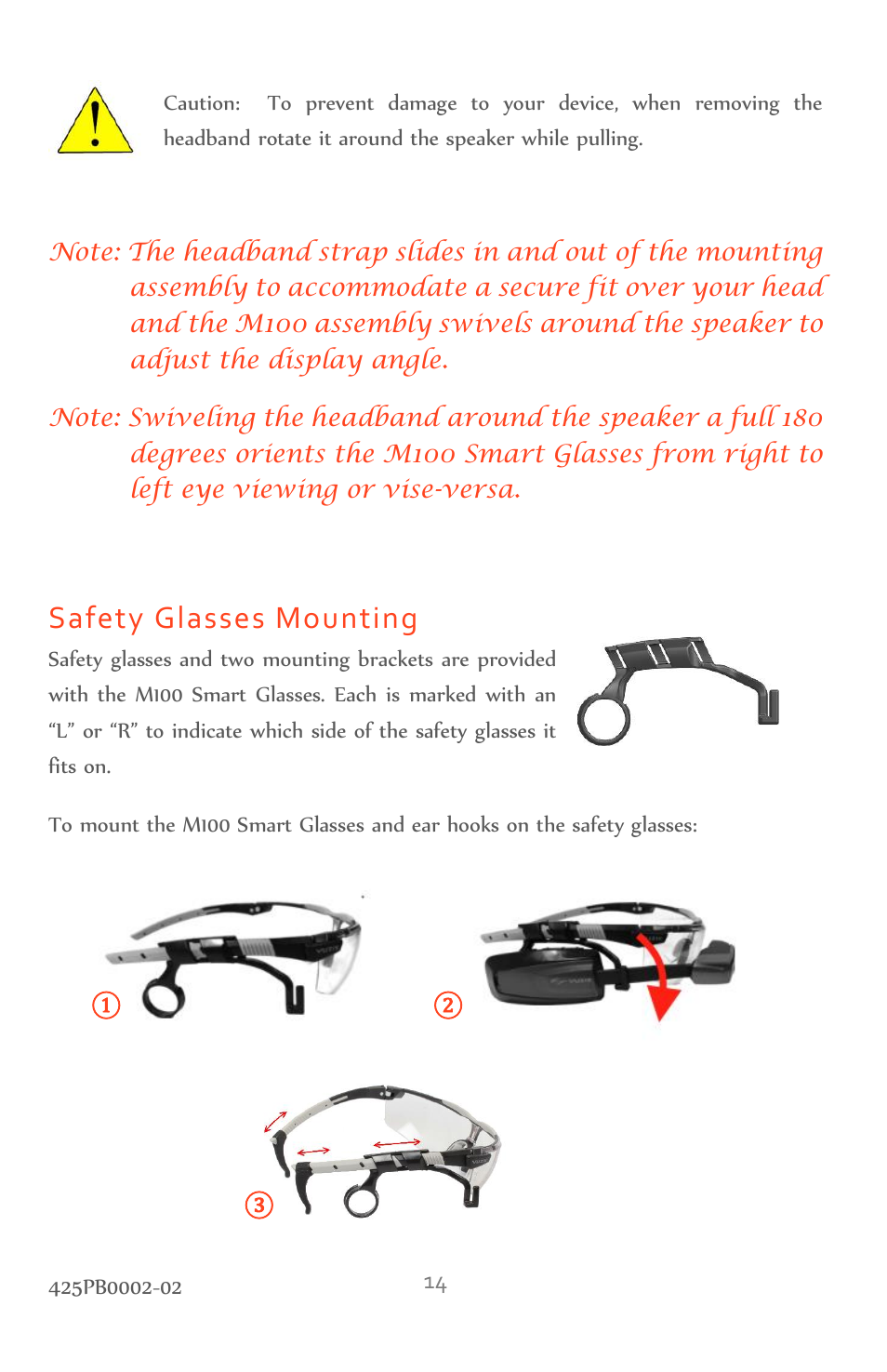 Safety glasses mounting | Vuzix M100 Product Guide User Manual | Page 14 / 56