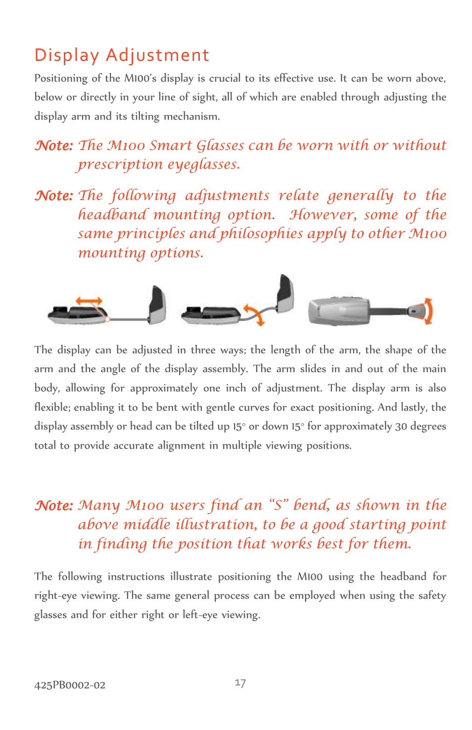 Display adjustment | Vuzix M100 Product Guide User Manual | Page 17 / 56