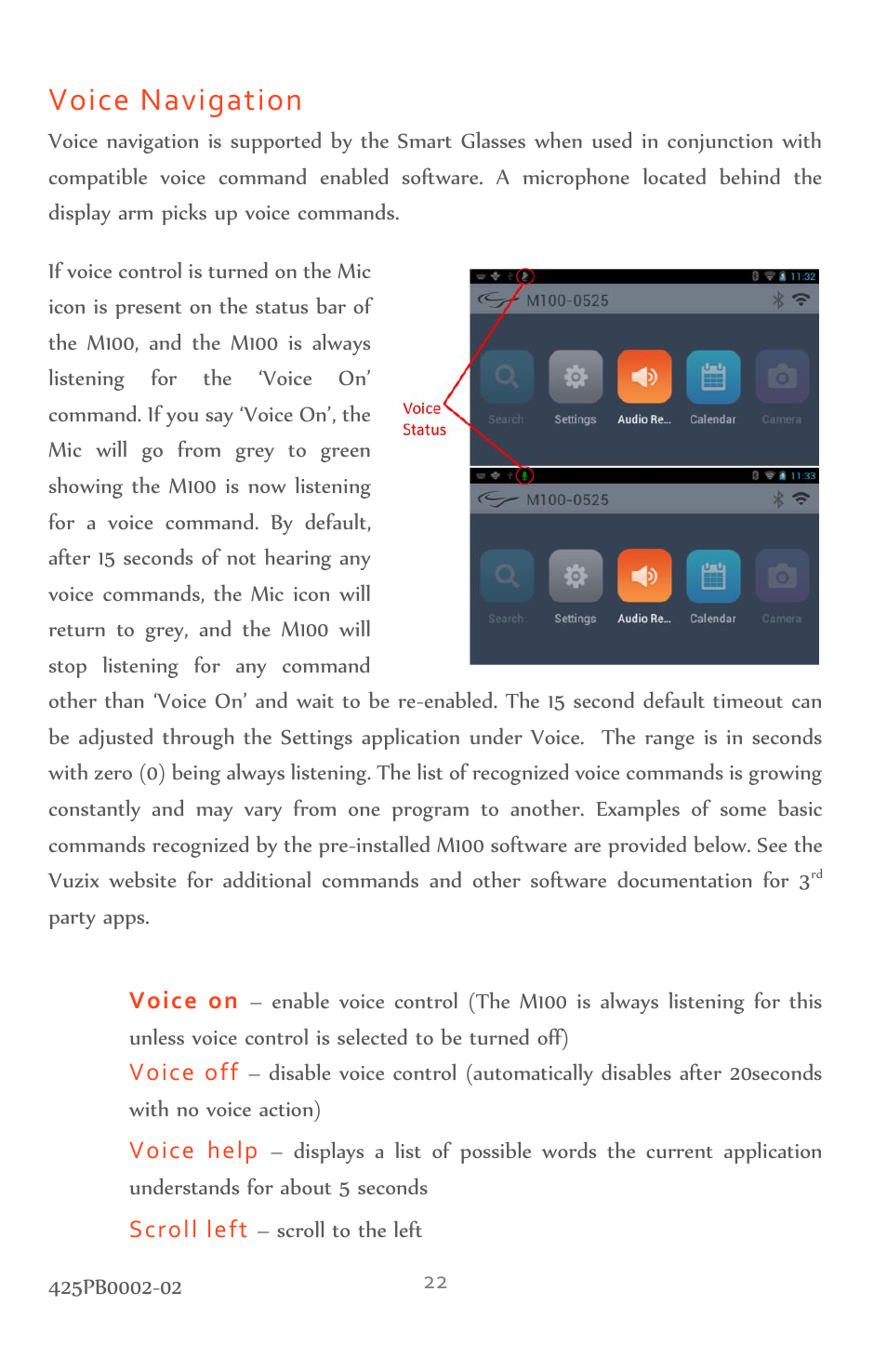 Voice navigation | Vuzix M100 Product Guide User Manual | Page 22 / 56