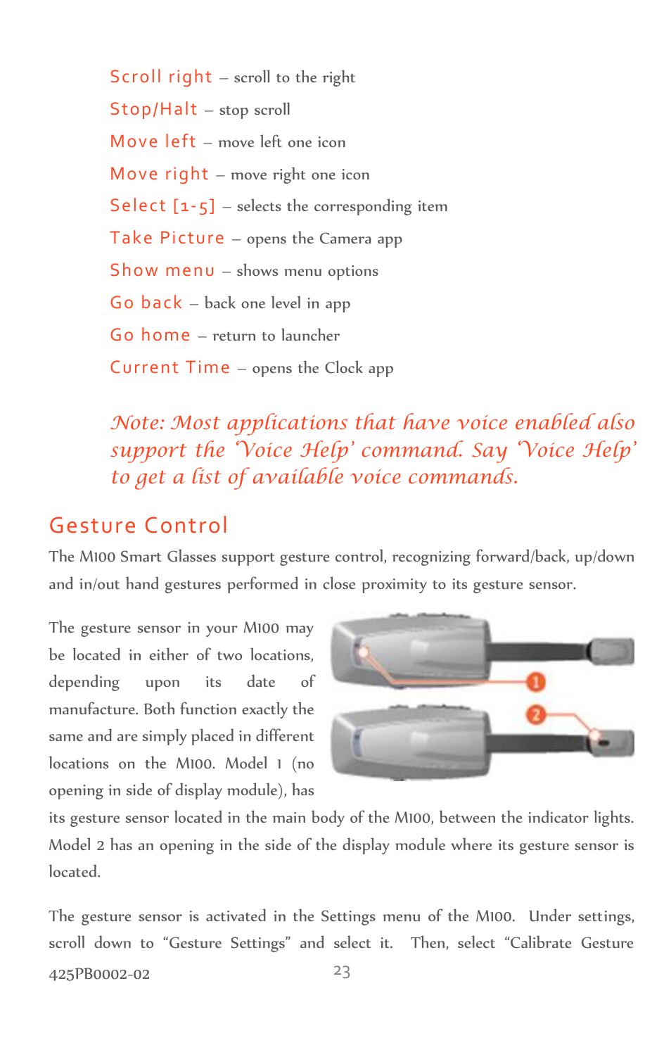 Gesture control | Vuzix M100 Product Guide User Manual | Page 23 / 56